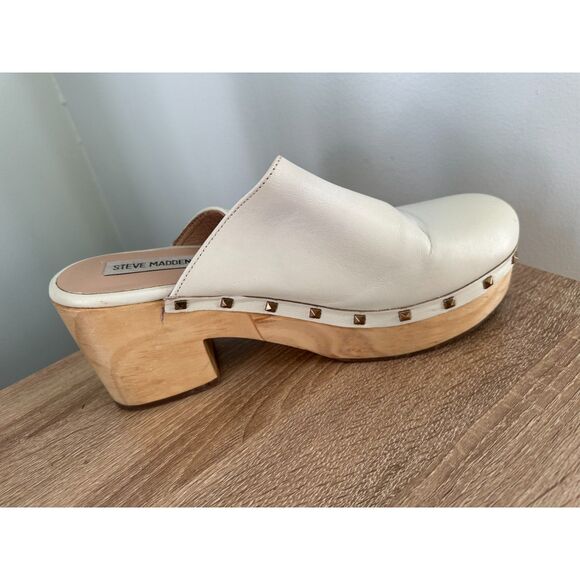 Steve Madden Women's Clog Mule White Leather Low Platform Block Sandal size 10 - Picture 9 of 12